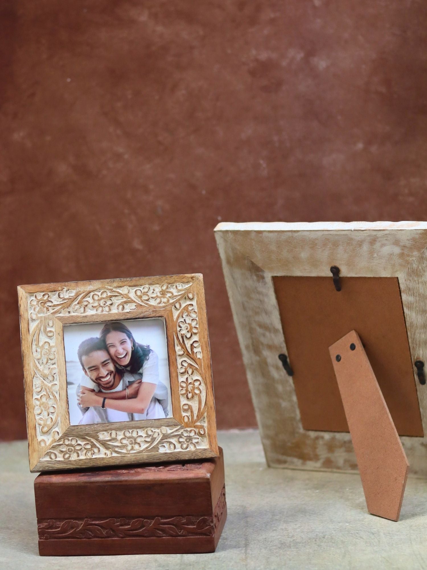 Set of 2 - Waves Carved & Carved Floral Wooden Frame combo made by wood