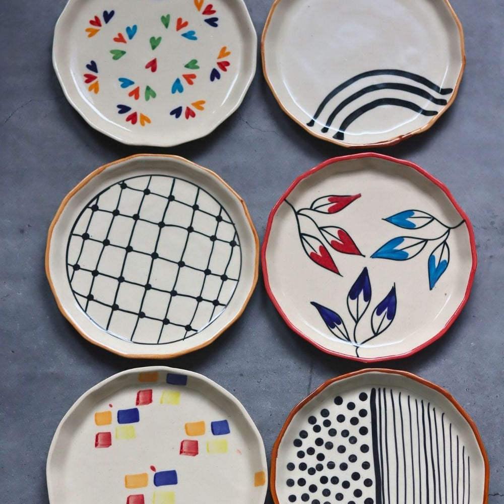 Handmade Set of 6 Floral Feast Snack Plate (for the price of 5)