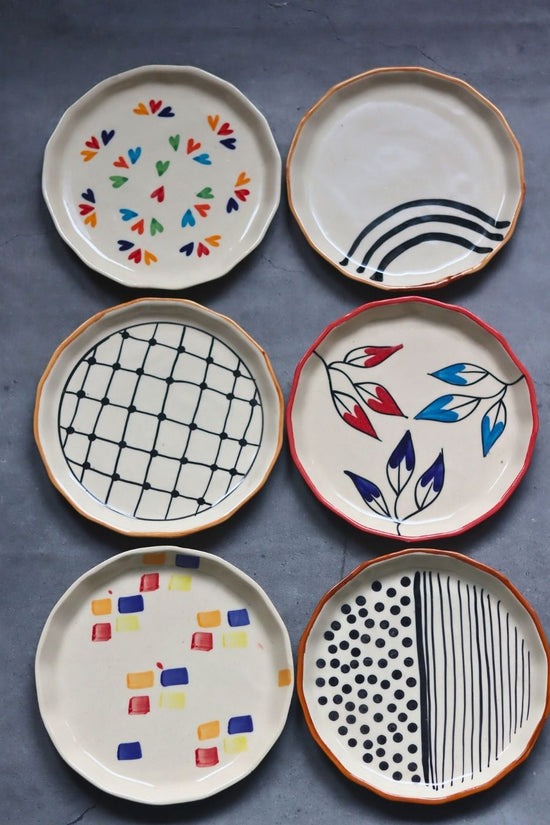 Handmade Set of 6 Floral Feast Snack Plate (for the price of 5)