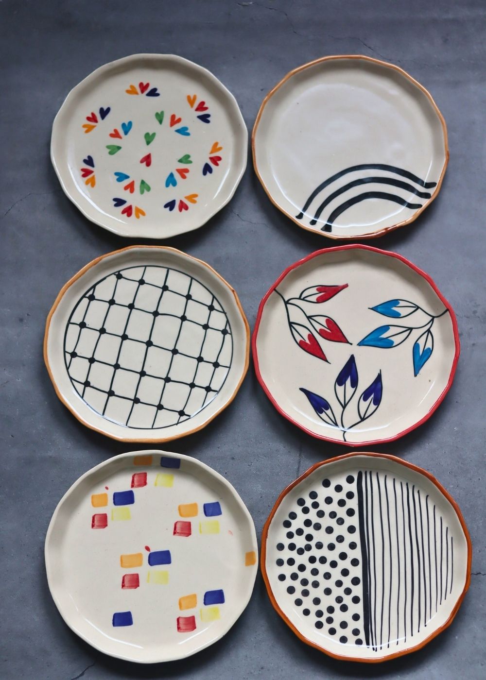 Handmade Set of 6 Floral Feast Snack Plate (for the price of 5)
