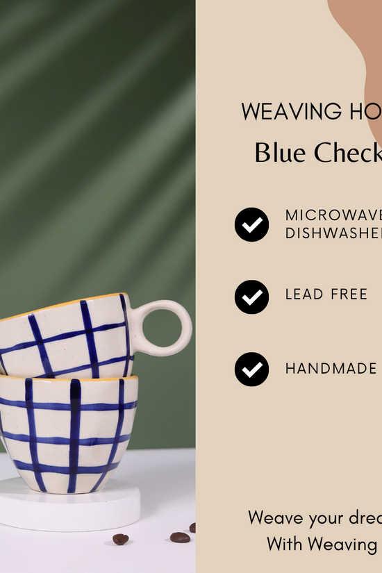 Blue checks coffee mug specifications