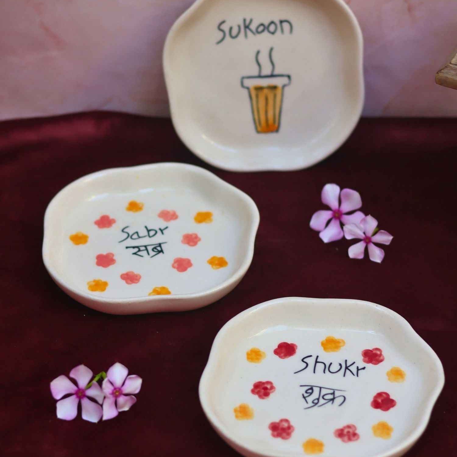 Set of 3 - Sabr, Shukr & Sukoon handmade dessert plates combo