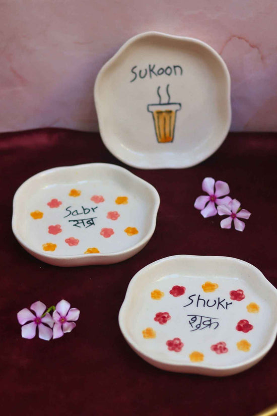 Set of 3 - Sabr, Shukr & Sukoon handmade dessert plates combo