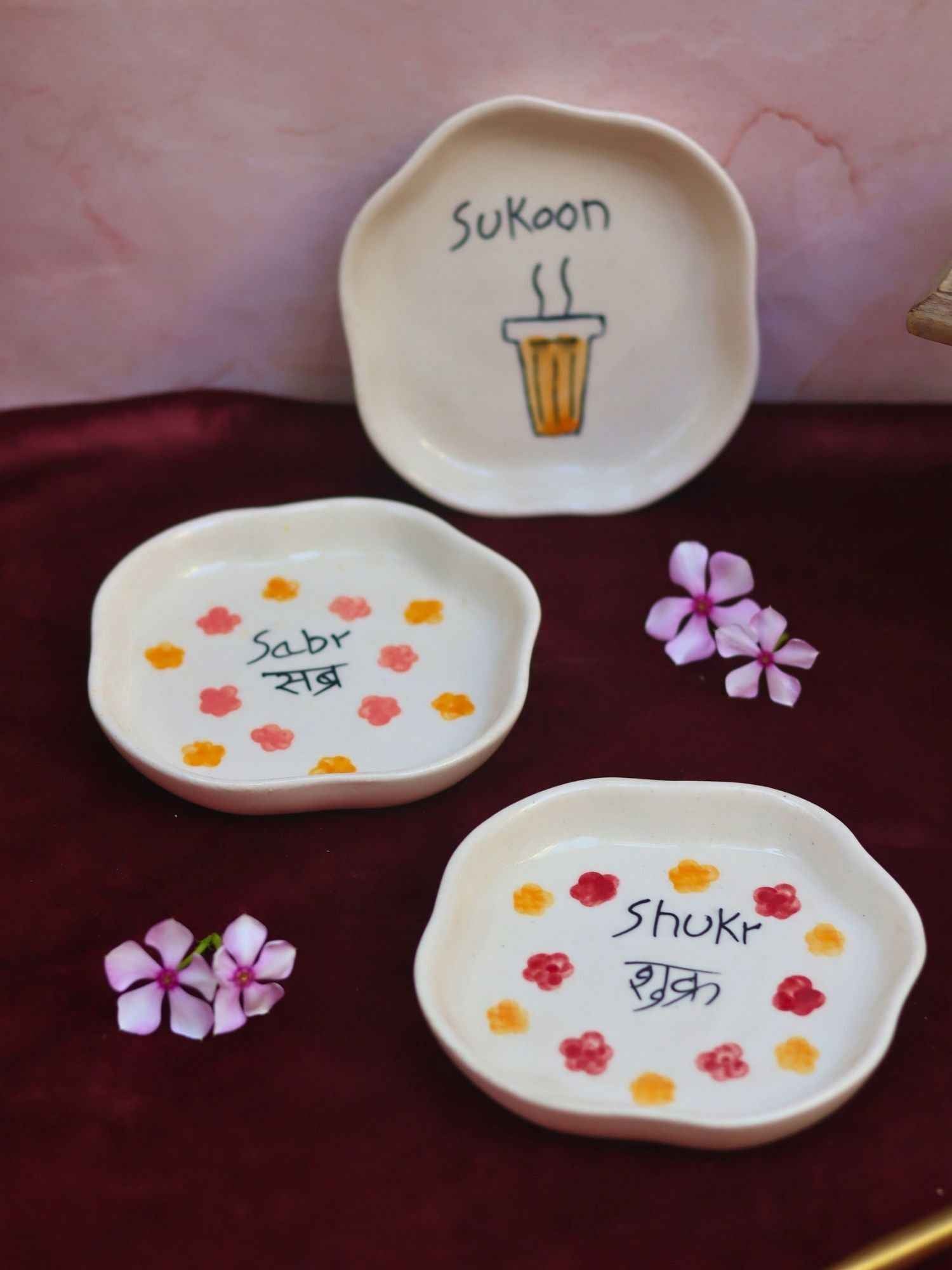 Set of 3 - Sabr, Shukr & Sukoon handmade dessert plates combo