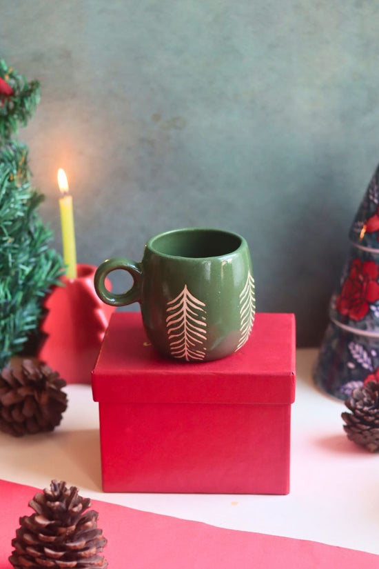 handmade Christmas Tree Cuddle Mug - Green in a Gift Box