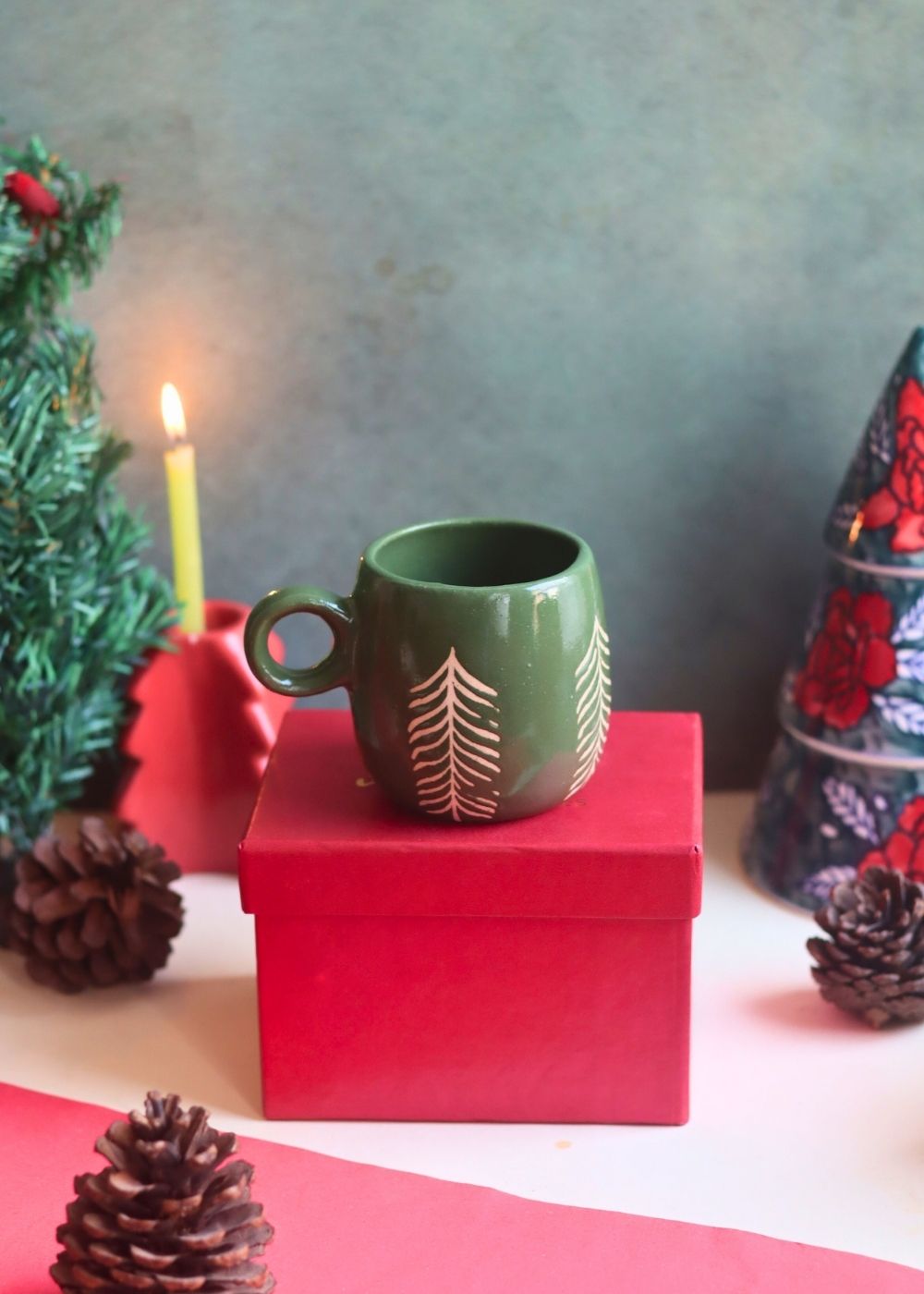 handmade Christmas Tree Cuddle Mug - Green in a Gift Box