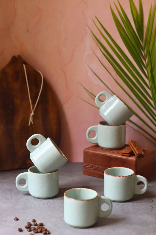 Cool Blue Ovule Shape Tea Cups - Set of 6 handmade in India