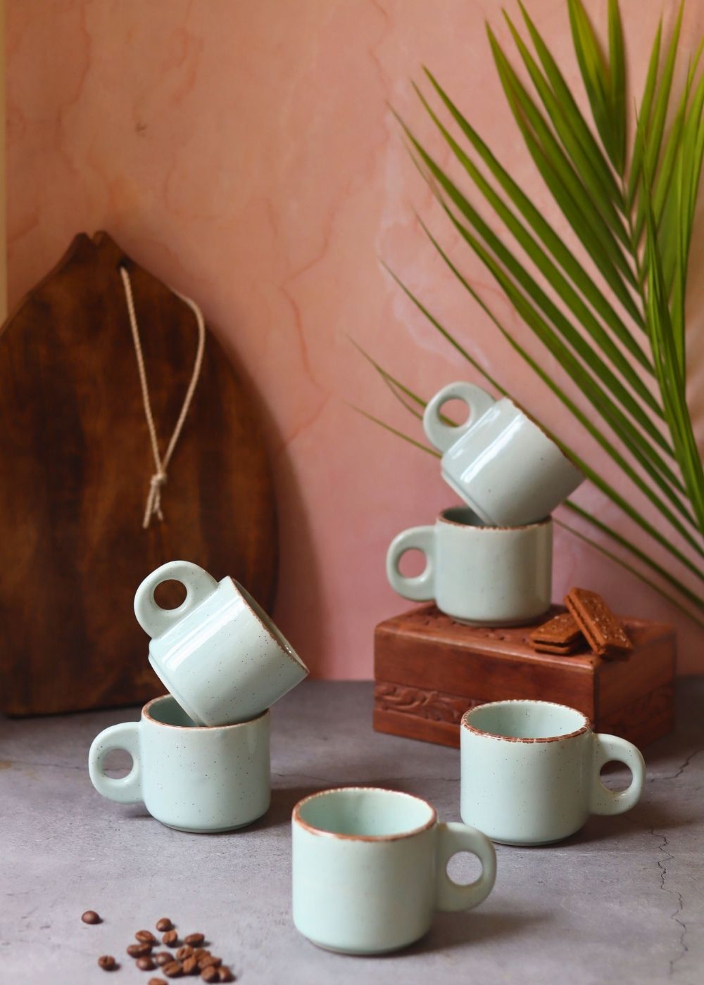 Cool Blue Ovule Shape Tea Cups - Set of 6 handmade in India