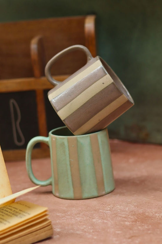 Set of 2 - Basic Grey & Green Striped Mug wit premium quality material