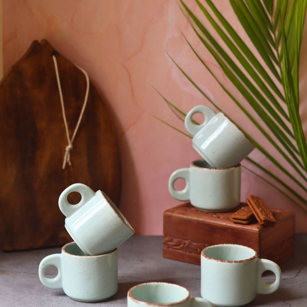 Handmade Mint Green Tea Cups - Set of 6