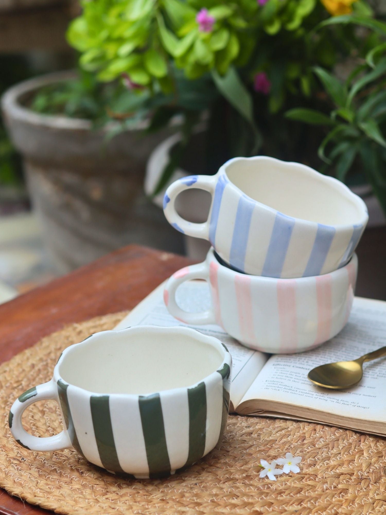 Set of 3 - The Striped Mugs combo handmade in India