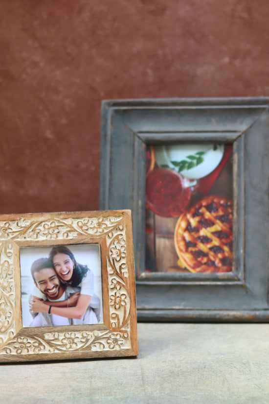 Set of 2 - Rustic Grey & Carved Floral Wooden Frame Combo