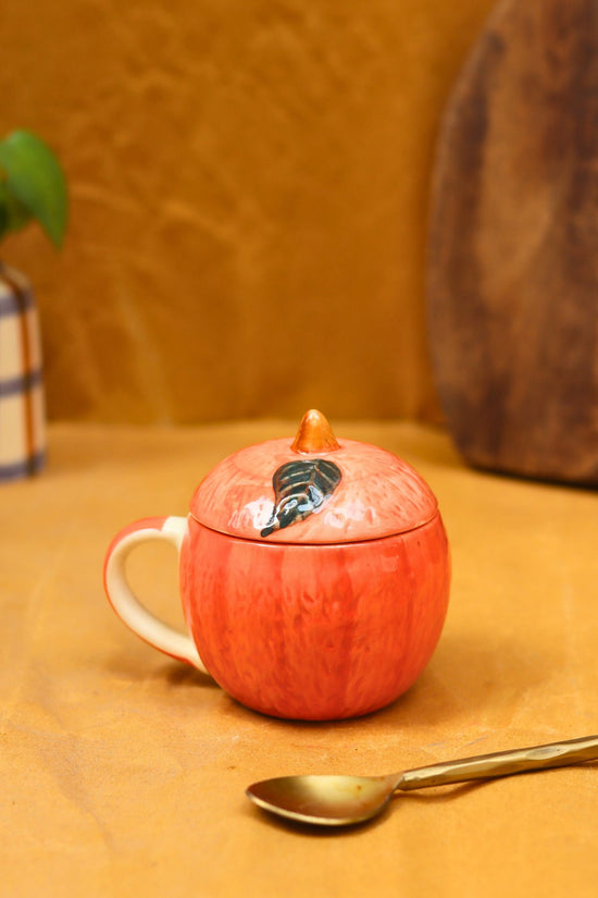 lead free Orange mug with lid 