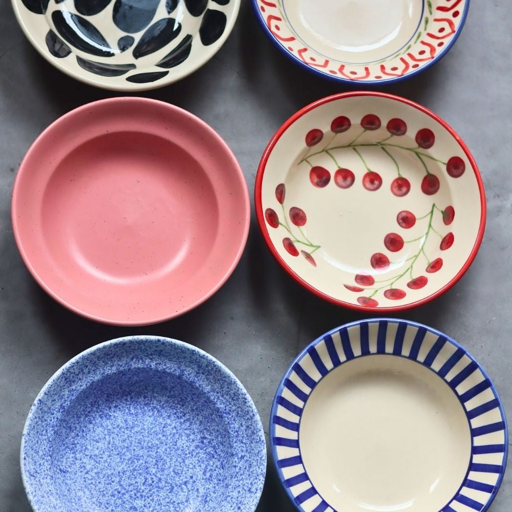 Set of 6 (Handpainted & Neutral) Pasta Plate for the price of 5 made by ceramic