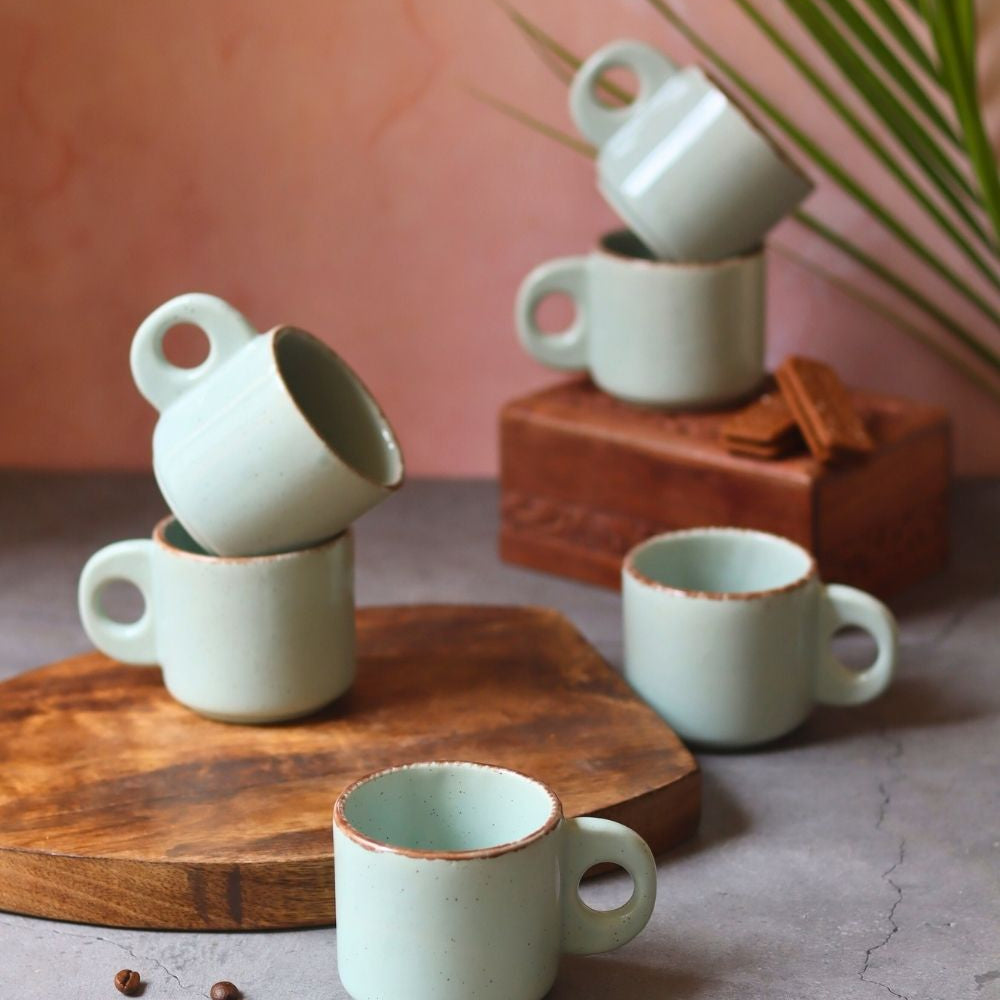 Mint Green Tea Cups - Set of 6 made by ceramic