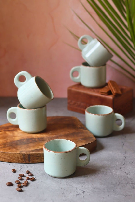Mint Green Tea Cups - Set of 6 made by ceramic