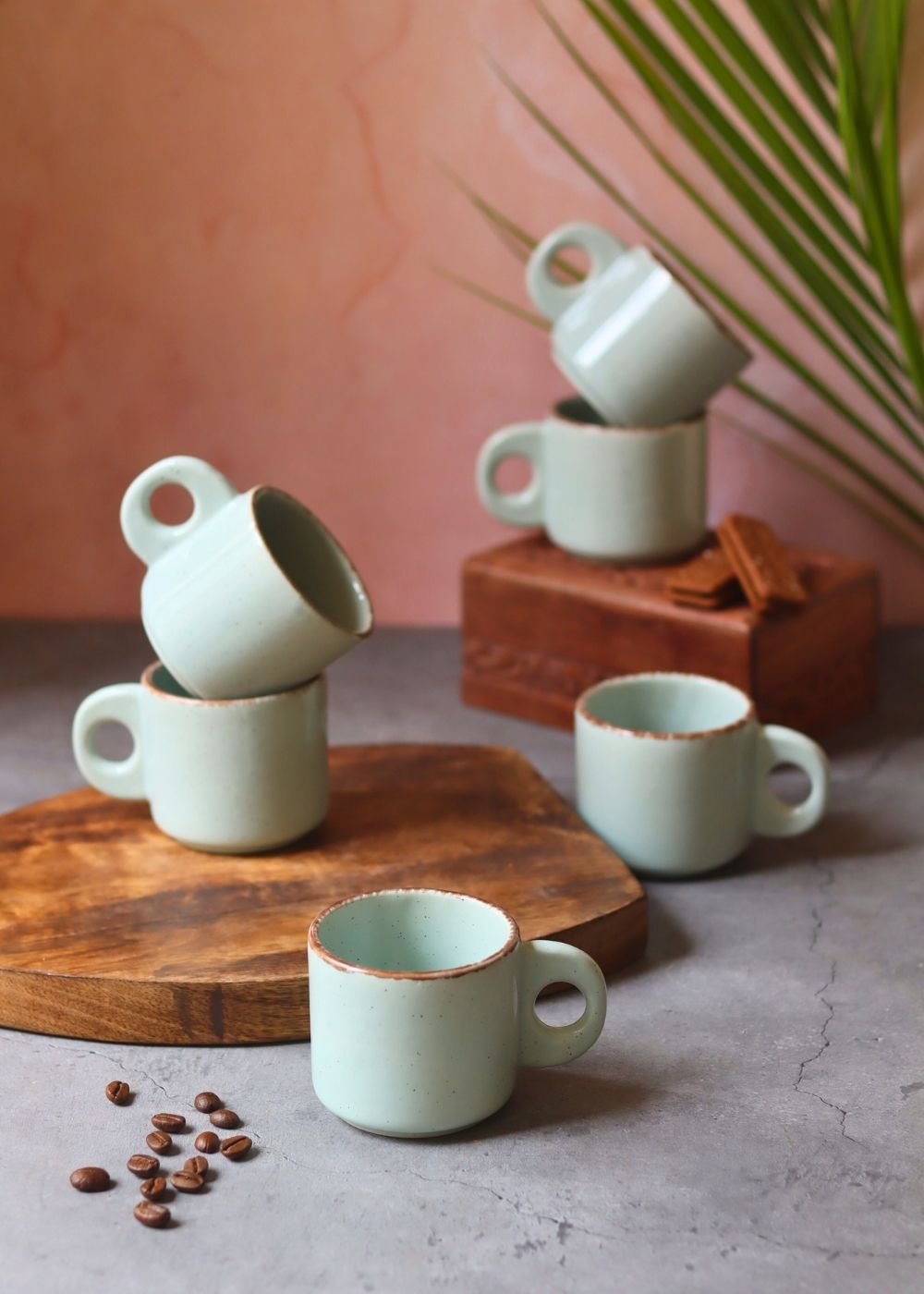 Mint Green Tea Cups - Set of 6 made by ceramic