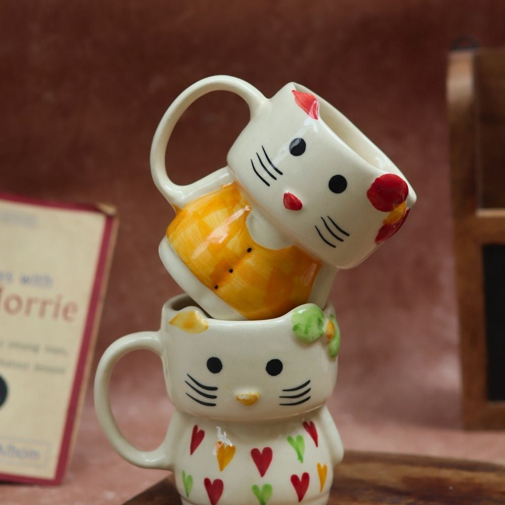 handmade Set of 2 - Hello Kitty & modern Kitty Mugs combo