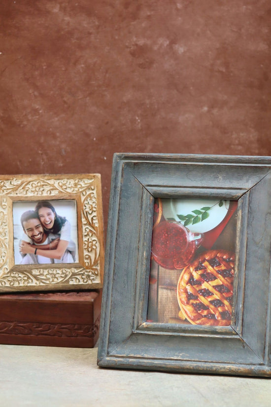 Set of 2 - Rustic Grey & Carved Floral Wooden Frame Combo
