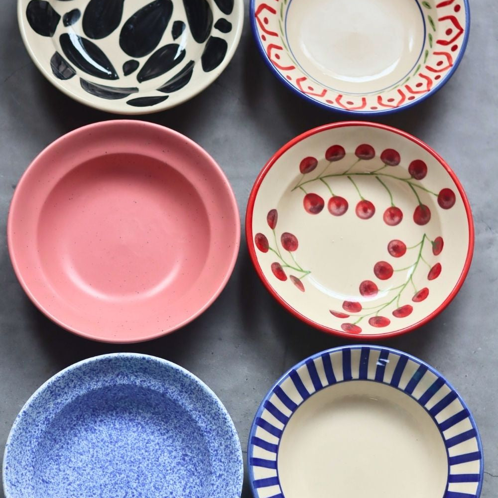 Handmade Set of 6 (Handpainted & Neutral) Pasta Plate for the price of 5