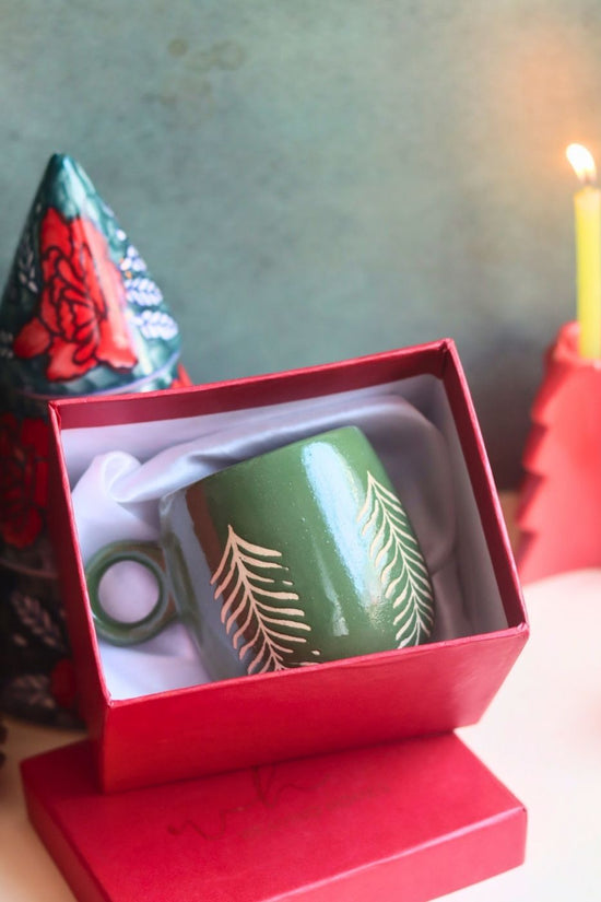 Christmas Tree Cuddle Mug - Green in a Gift Box handmade in india