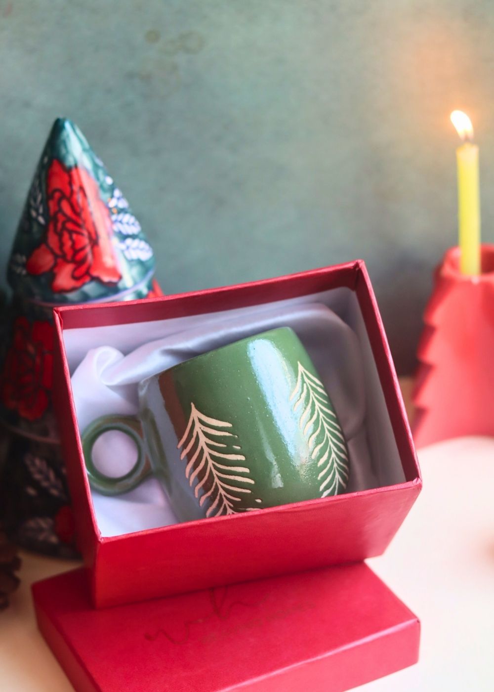 Christmas Tree Cuddle Mug - Green in a Gift Box handmade in india