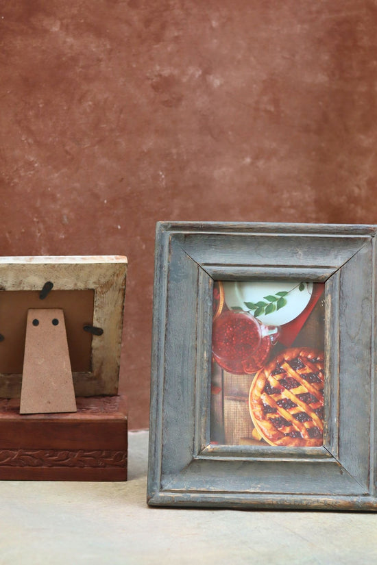 Set of 2 - Rustic Grey & Carved Floral Wooden Frame Combo