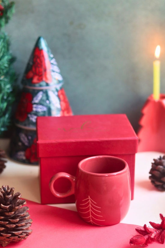 handmade Christmas Tree Cuddle Mug - Red in a Gift Box