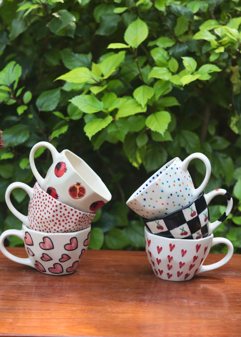 Handmade Set of 6 Heart & Polka Mugs (for the price of 5)