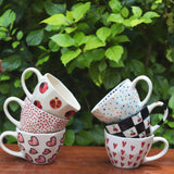 Handmade Set of 6 Heart & Polka Mugs (for the price of 5)