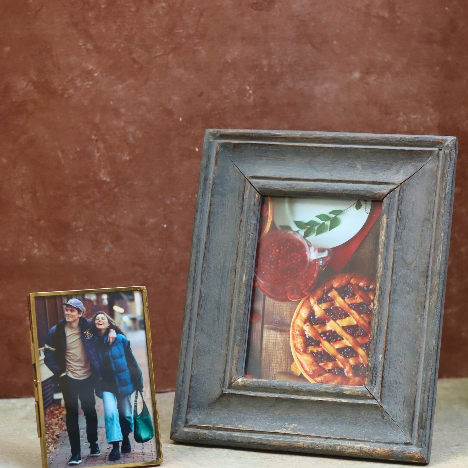 handmade Set of 2 - Rustic Grey Wooden Frame & Minimal Glass Frame combo