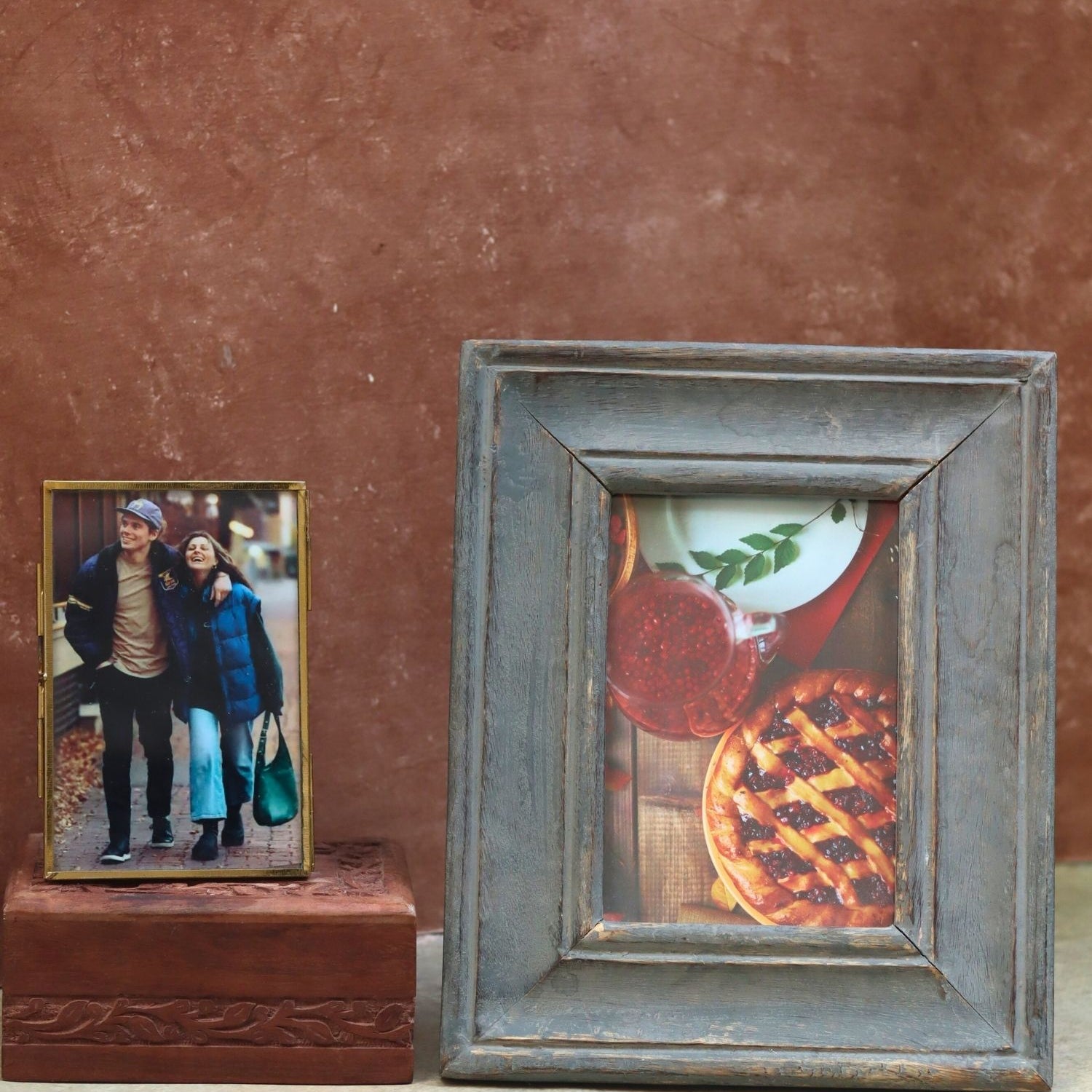 Set of 2 - Rustic Grey Wooden Frame & Minimal Glass Frame combo made by wood