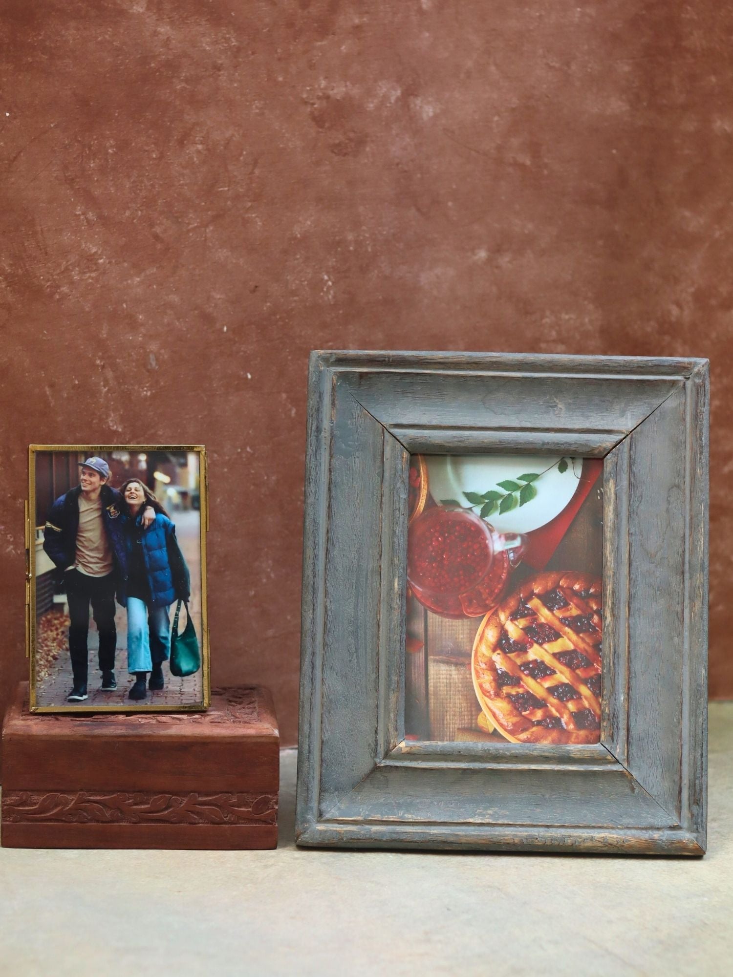 Set of 2 - Rustic Grey Wooden Frame & Minimal Glass Frame combo made by wood