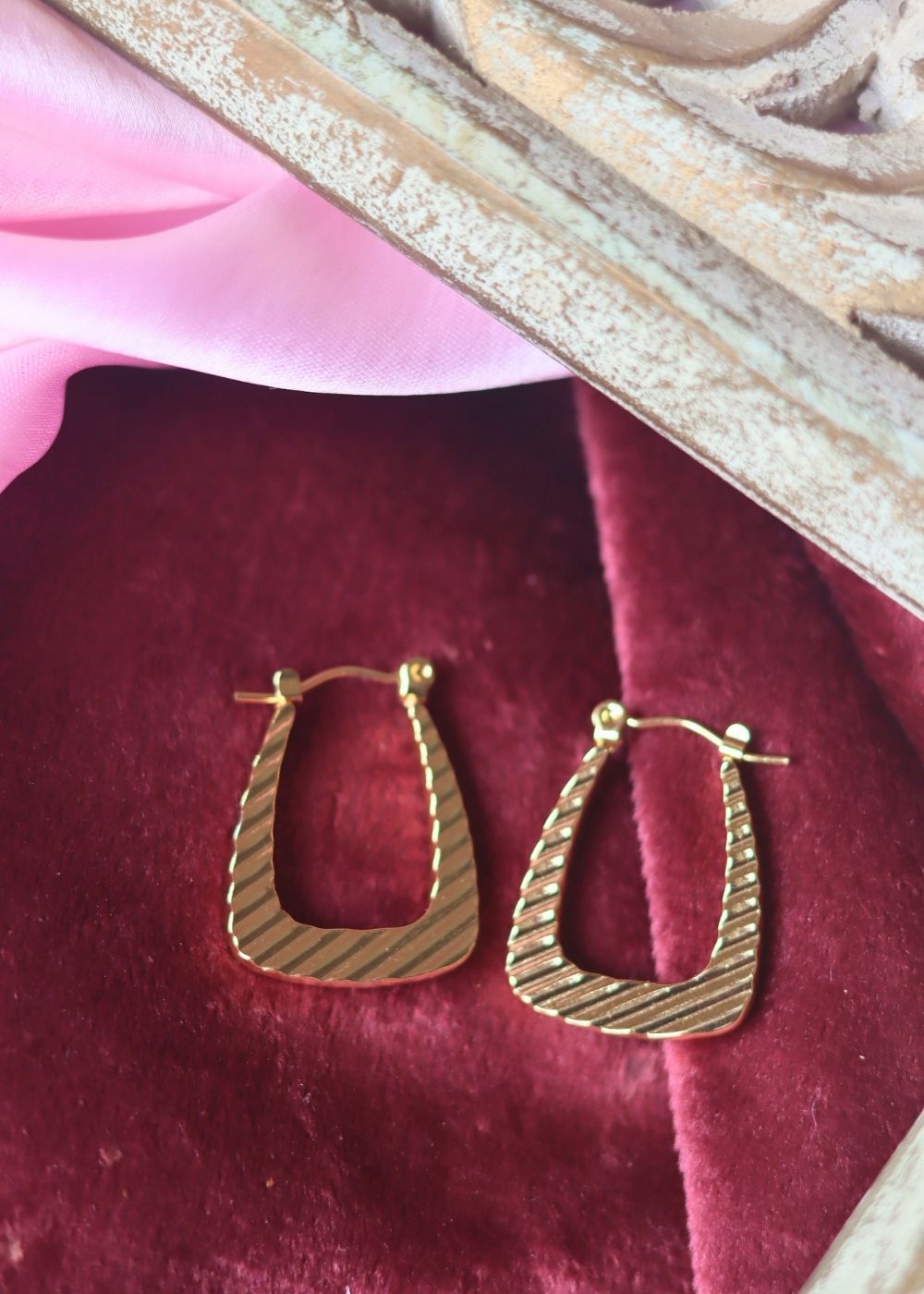 Anti tarnish Glittery Gold Layered Drop Earrings 