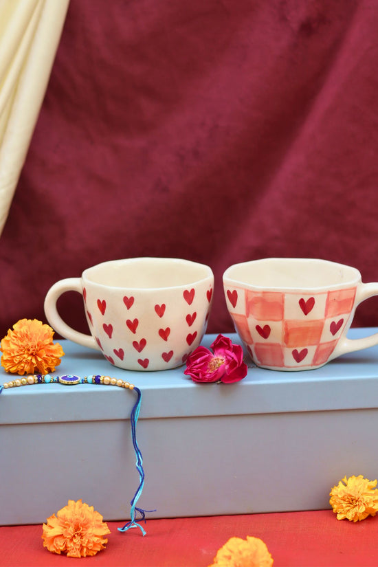 Handmade Heart & Chequered Heart in a Gift box with Rakhi