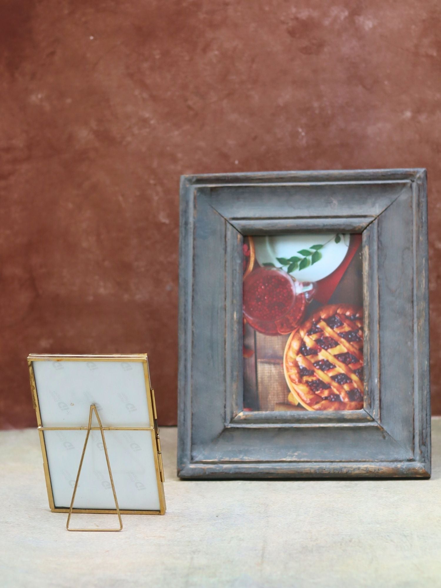Set of 2 - Rustic Grey Wooden Frame & Minimal Glass Frame combo with premium quality maerial