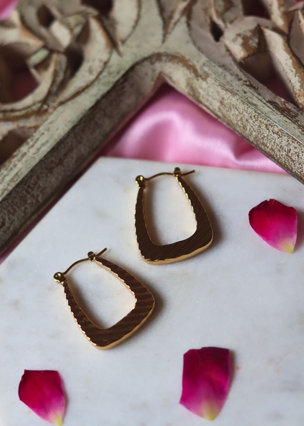 Glittery Gold Layered Drop Earrings handmade in India
