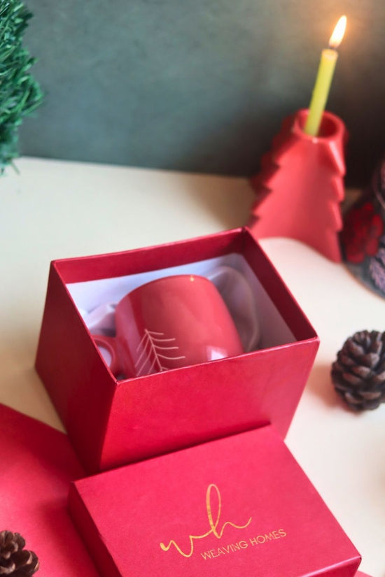 Christmas Tree Cuddle Mug - Red in a Gift Box handmade in india
