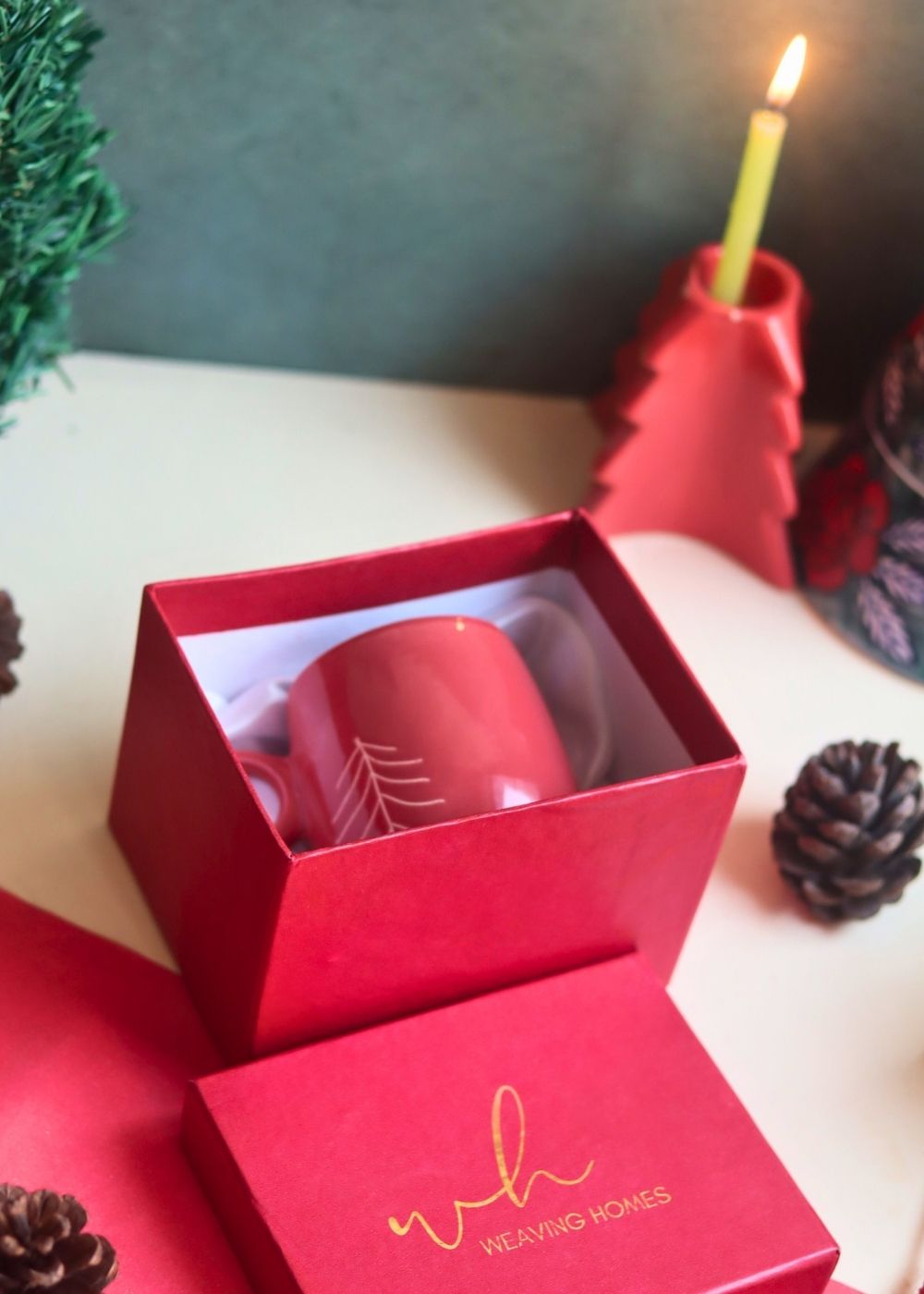 Christmas Tree Cuddle Mug - Red in a Gift Box handmade in india
