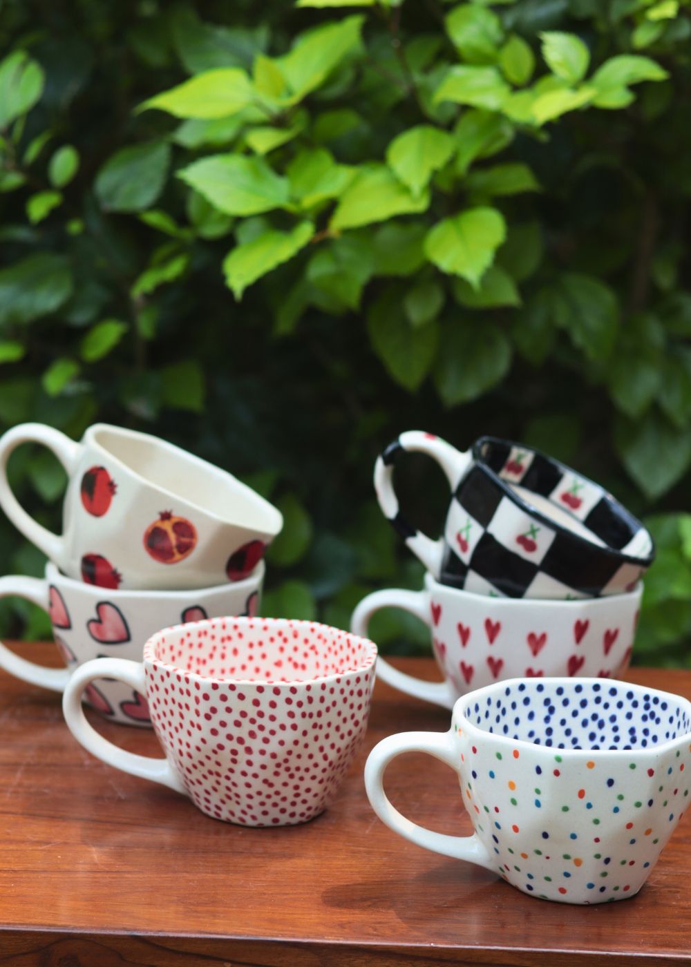 Set of 6 Heart & Polka Mugs (for the price of 5) handmade in india