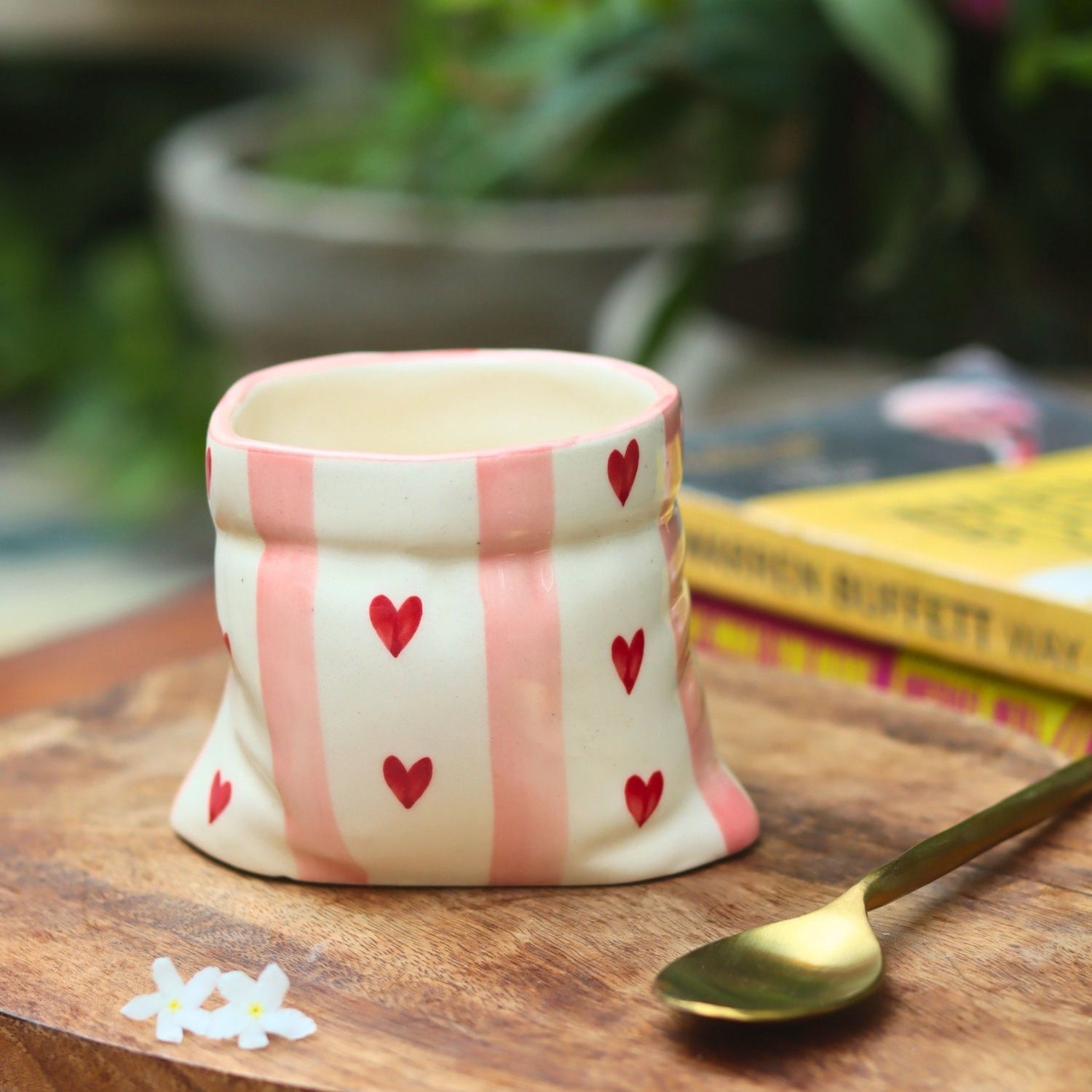 handmade Striped Heart Pouch Mug