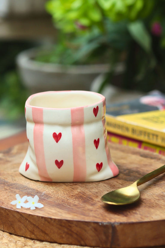 handmade Striped Heart Pouch Mug