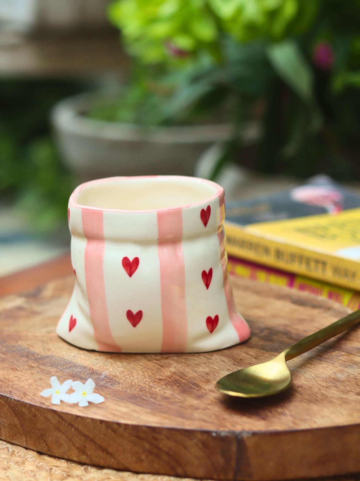 handmade Striped Heart Pouch Mug
