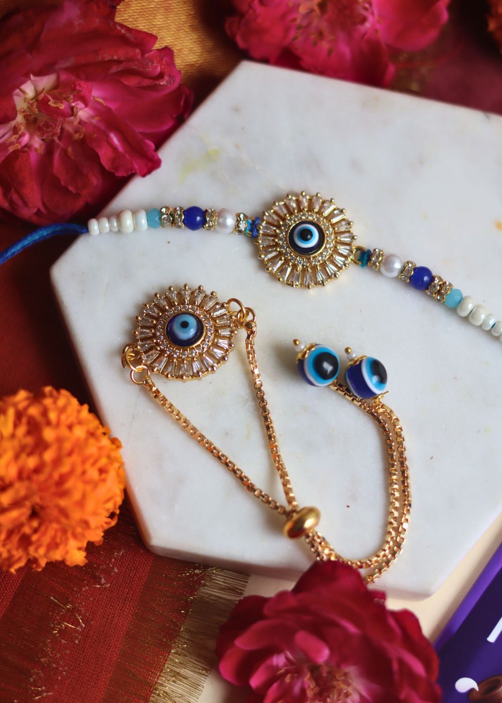 Round Evil Eye Bhaiya Bhabhi Rakhi handmade in India