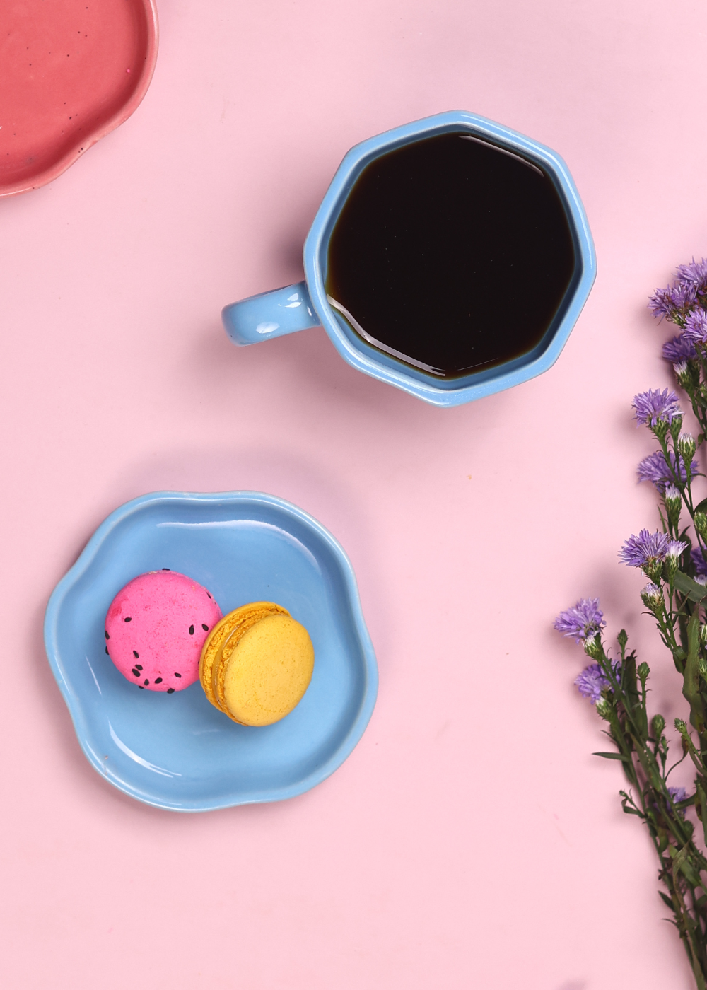 set of two mug & dessert plate with ocean blue color