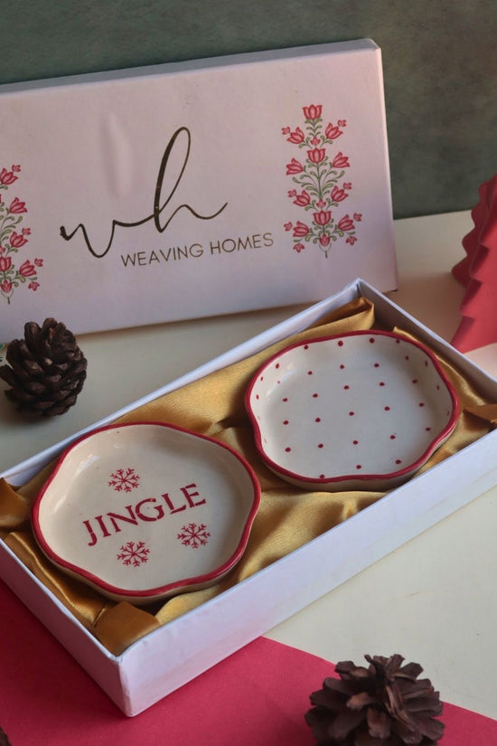 Handmade Jingle & Red Polka Handmade Dessert plate in a Gift Box