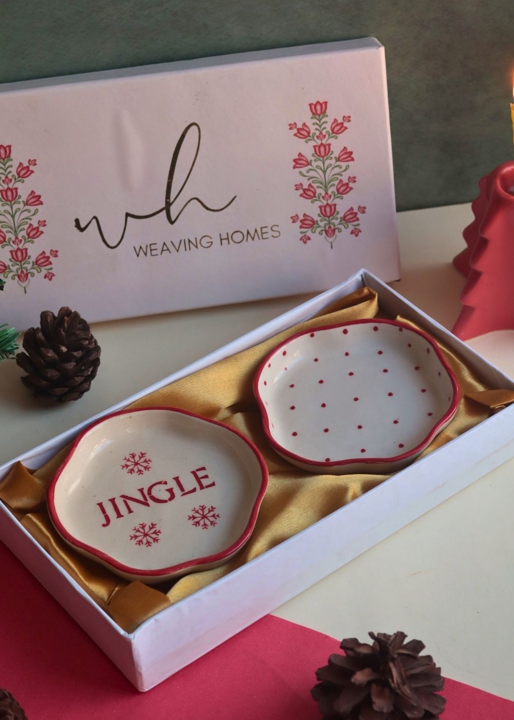 Handmade Jingle & Red Polka Handmade Dessert plate in a Gift Box