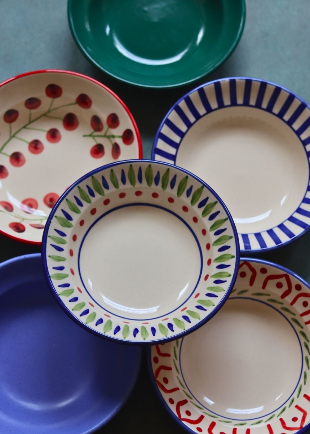 set of 6 handpainted & neutral pasta plate for the price of 5 combo 