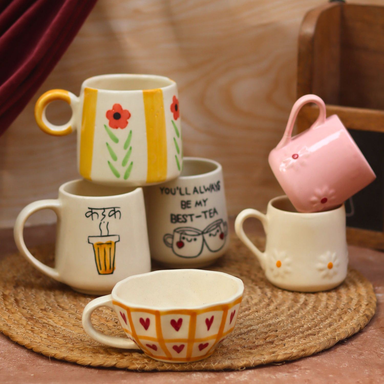 Set of 6 Aesthetic Brew Mugs (for the price of 5) made by ceramic