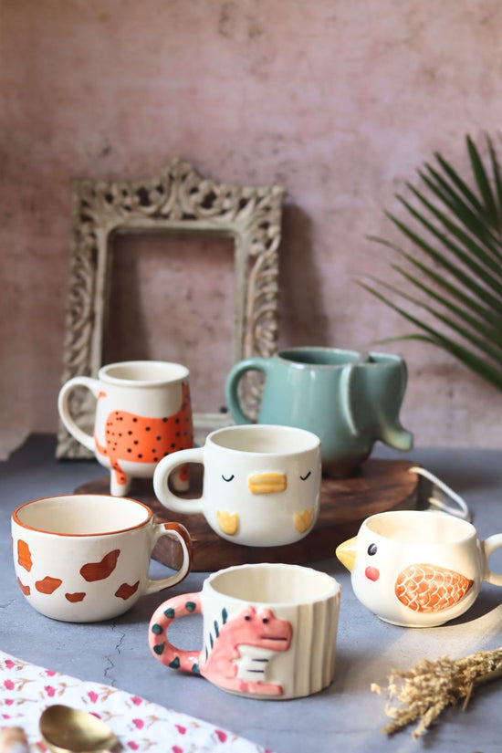 Set of 6 Animal Delight Mugs (for the price of 5) handmade in india